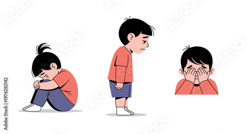 Illustrated collection depicting a little boy suffering from sadness, depression, loneliness, and emotional distress.