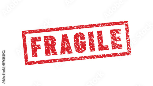 Fragile rubber stamp with red grunge texture. Vector illustration.