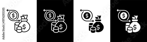 Cash Flow Icon Of Line Black And White Style Vector Illustrationn