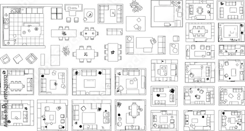 Architectural plans collection detailed blueprints of buildings isolated on transparent background