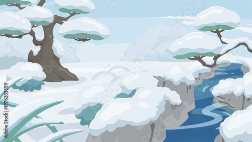 枕草子の冬はつとめてをイメージした背景イラスト_16:9