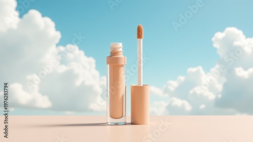 A close-up shot of a bottle of liquid on a table