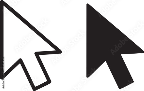 Black and white of two computer mouse cursor pointer arrow UI digital interface flat monochrome