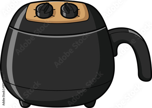 Air fryer in black color isolated on transparent background, kitchen appliance for cooking.