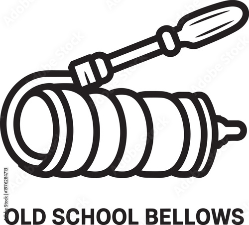 Vintage bellows illustration with a hose and nozzle in outline style for retro and air pump