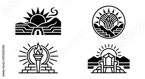Andean llama artifacts and festival ornament vector set