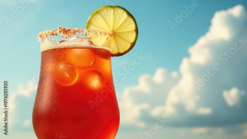 A glass filled with a refreshing beverage and garnished with a slice of lime, perfect for a hot summer day or as a pick-me-up any time