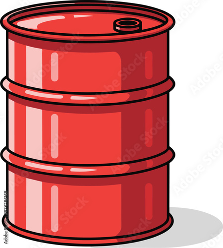 Industrial red metal oil barrel with black outlines and highlights on transparent checkered pattern.