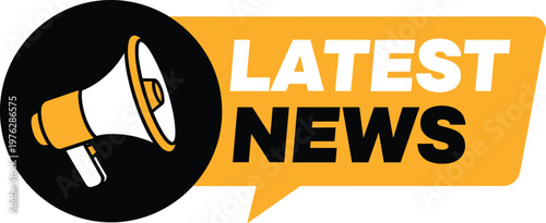 Megaphone and speech bubble with text latest news on transparent background.