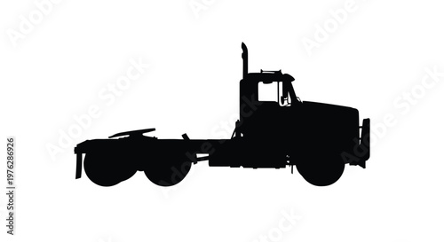 Black silhouette of a semi truck with a detailed cab and trailer silhouette