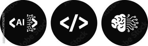 Free Download Black Circular AI and Coding Icons Set – Artificial Intelligence, Programming, Machine Learning Symbols - GFXLoad