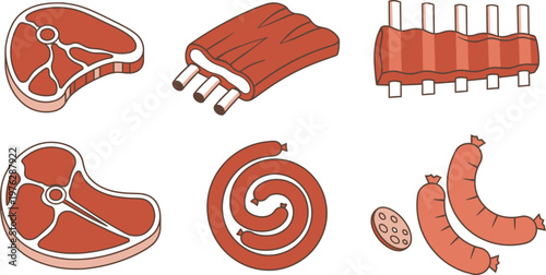 Various shapes and forms of processed meat products displayed in illustration Vector