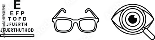 Vector of Snellen eye chart classic eyeglasses eye examination magnifying glass vector illustration