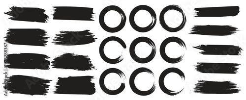 Dry paint stains brush stroke backgrounds set.  Graphic element design with ink splatter or splash, circle, line and frame. 