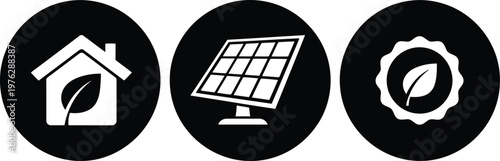 Eco-Friendly Home Solar Energy Icons Set for Sustainable Living and Renewable Power Concepts