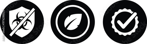 Antibacterial Eco Friendly Certified Quality Icons Set Isolated on White Background