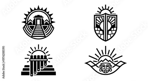 Andean altar condor and sacred badge vector set