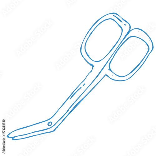 Blue Lister bandage scissors doodle icon. Sterile medical healthcare tool. Surgical instrument. Vector blue outline icon.