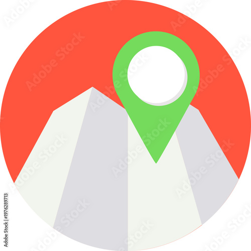 Mountain Location Icon on Circular Background, Map Pin Nature Travel Flat Vector Illustration