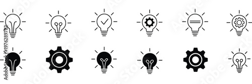 idea lightbulb icon collection, inspiration creativity lamp vector icons for innovation, brainstorming and creative thinking design.