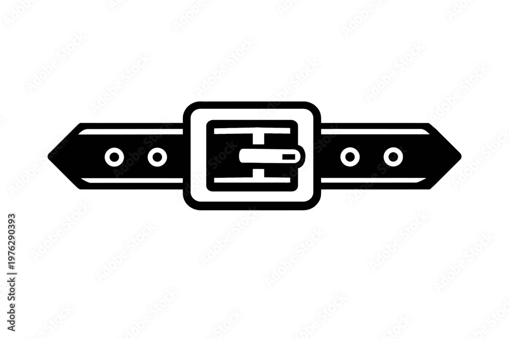 Fototapeta premium Black leather belt with silver buckle and holes for adjustment, simple fashion accessory