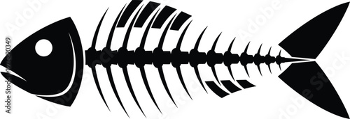 Fish skeleton vector illustration, stylized silhouette design, marine biology concept, seafood symbol, minimal art icon, decay representation graphic