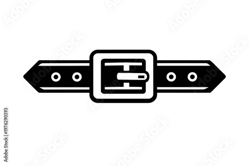 Black leather belt with silver buckle and holes for adjustment, simple fashion accessory