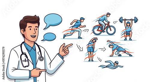 Doctor explaining exercise to patient illustration isolated on white background