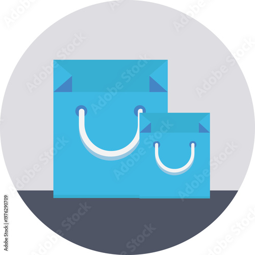 Shopping Bags Icon on Circular Background, Ecommerce Retail Flat Vector Illustration