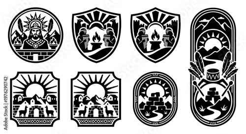 Minimal Andean culture symbol silhouette icon set