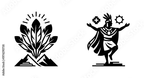 Andean ceremonial symbol and object silhouette icon set