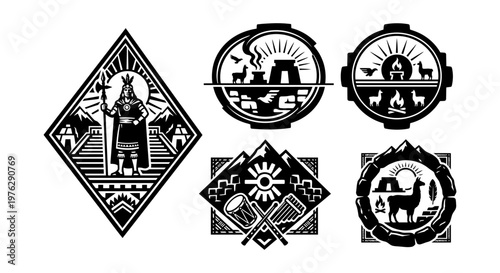 Andean culture and heritage emblem silhouette collection