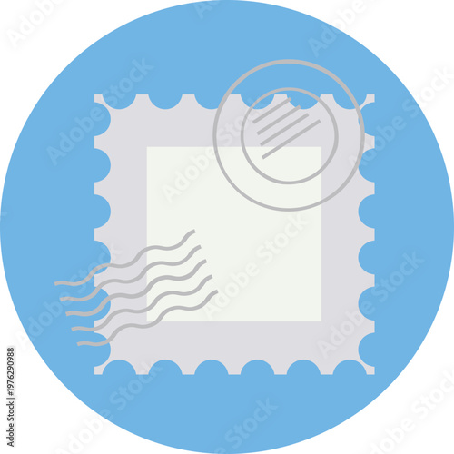 Postage Stamp Icon on Circular Background, Mail Delivery Postal Service Flat Vector Illustration