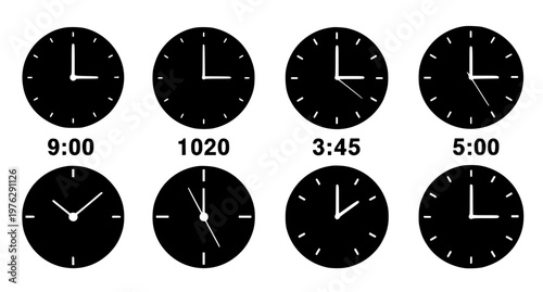 Clock Icon Set Time Symbols Collection Analog Clock Vector Isolated on White