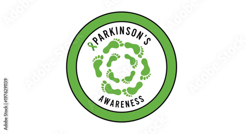 Parkinson's awareness symbol with footprints and ribbon isolated on white background