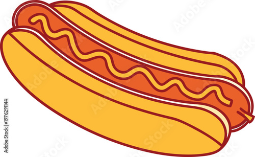American Hotdog Street Food Illustration. Classic Hotdog Fast Food Meal Design. Hotdog With Sausage And Bun Style. American Hotdog Snack Food Concept. Hotdog Street Vendor Food Theme. Delicious Hotdog