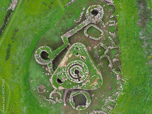 View from above of Nuraghe Losa in Abbasanta, Sardinia, Italy