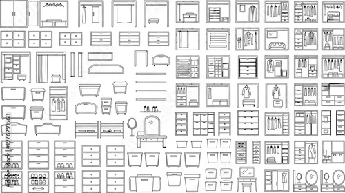 Blueprint collection diverse architectural plans and furniture layouts isolated on transparent background