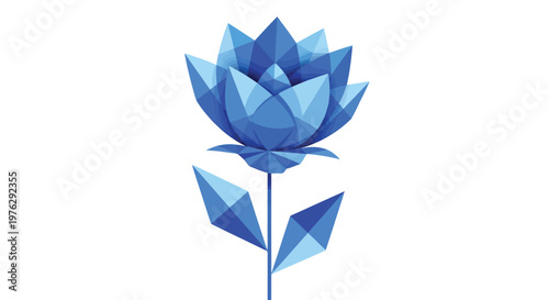 Abstract geometric blue lotus flower isolated on white background