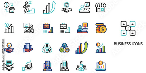 Business simple concept 24 color icons set .Vector illustration.