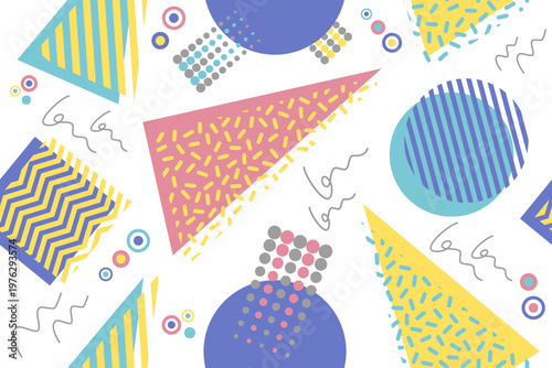 Memphis design seamless repeat pattern. Memphis 80s geometric colorful creative design vector illustration. For textile, texture, fabric wrapping, decorative, wallpaper, shirts, clothing, tablecloth