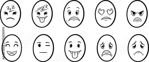 Collection of hand drawn facial expressions a variety of emotions depicted