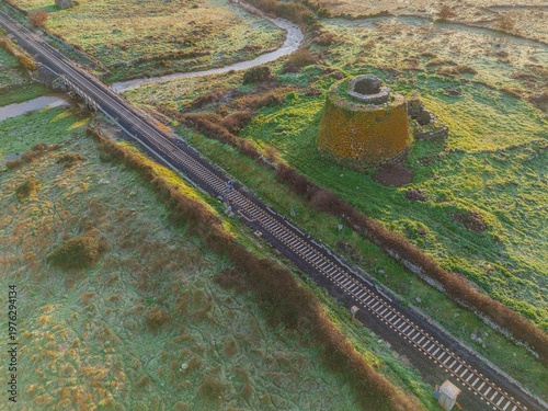 Aerial view of Nuraghe Oes in Giave. Sardinia, Italy