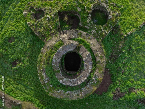 View from above of the Nuraghe Oes in Giave. Sardinia, Italy