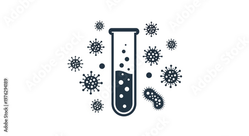 Test tube with virus particles and bubbles a dark silhouette