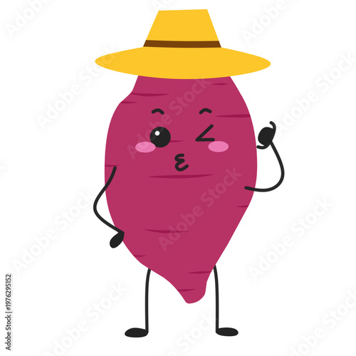 Cute Sweet Potato Character Wearing a Hat