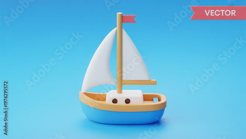 A vibrant toy sailboat floating peacefully on calm water Vector