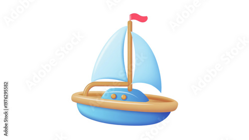 A stylized sailboat with a blue hull and brown accents floating on water Vector