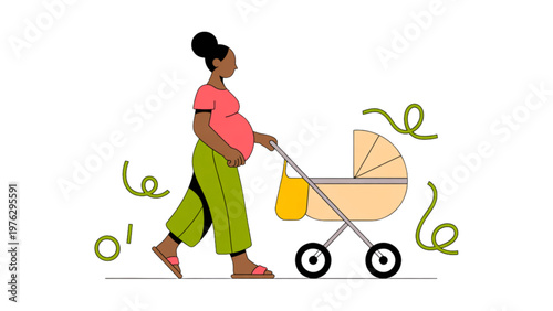 Person pushing a wagon filled with plants and gardening tools Vector