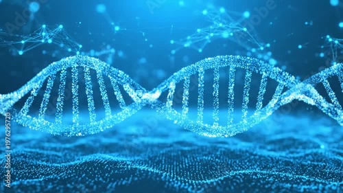 Glowing blue DNA double helix structure.